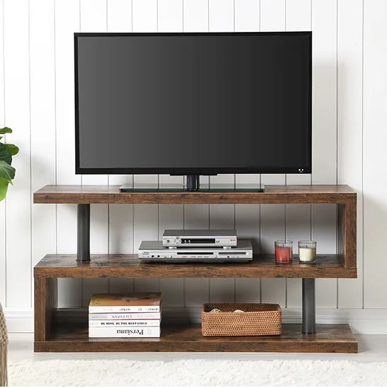 Photo of Miami wooden s shape tv stand in smoked oak